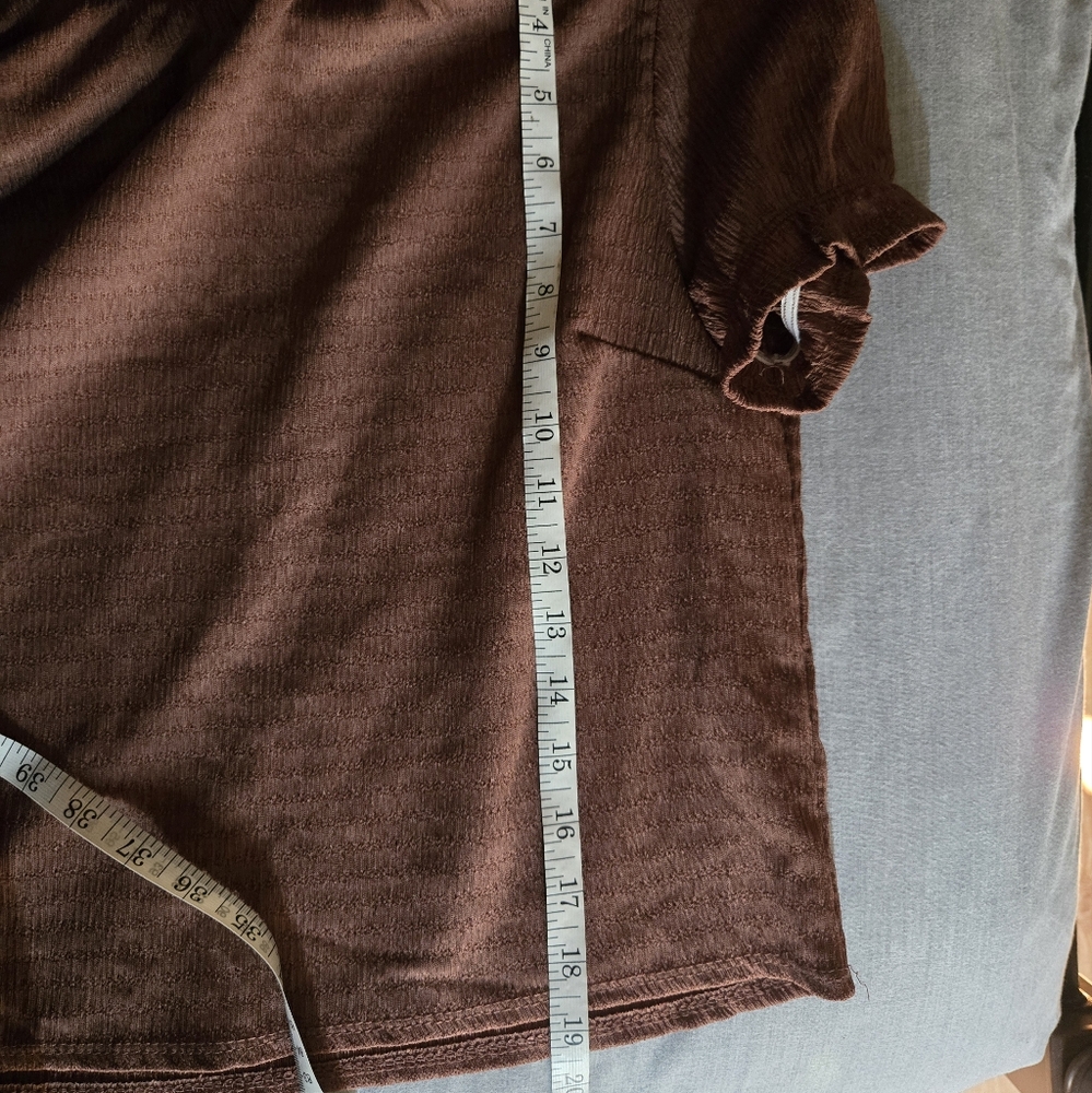 Monteau Brown Ruffled Cropper Blouse Size L - Picture 5 of 6